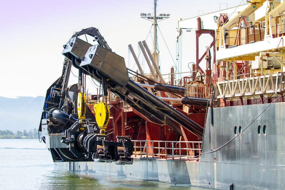 U.S. Army Corps of Engineers Portland districts’ hopper dredge, Essayons dredging the Columbia River.