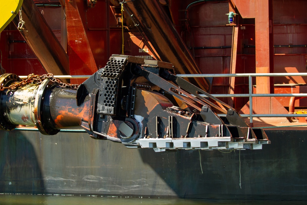 U.S. Army Corps of Engineers Portland districts’ hopper dredge, Essayons dredging the Columbia River.