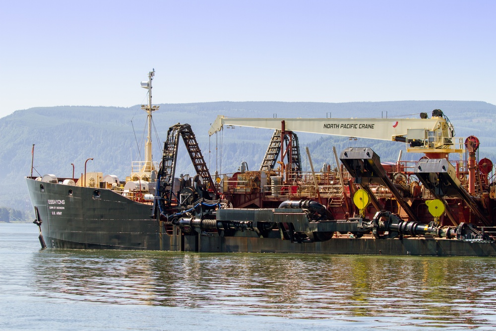 U.S. Army Corps of Engineers Portland districts’ hopper dredge, Essayons dredging the Columbia River.