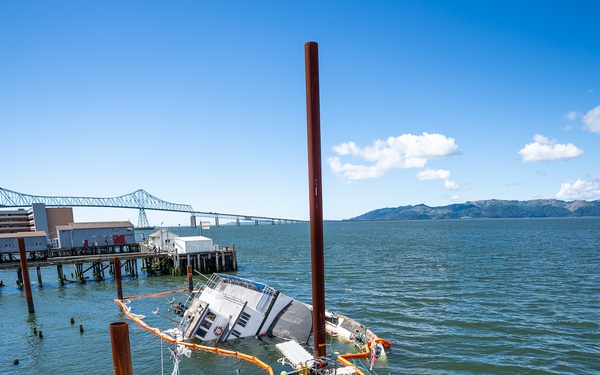Coast Guard, partner organizations remove pollution threats from sunken ferry in Astoria, OR