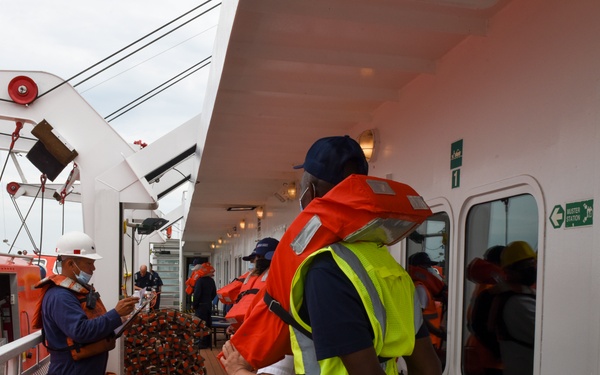 U.S. Coast Guard Marine Safety Unit Cleveland inspects the Ocean Voyager cruise ship