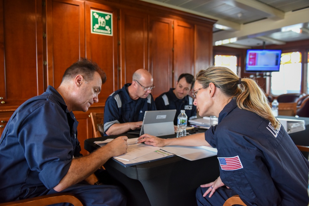 U.S. Coast Guard Marine Safety Unit Cleveland inspects the Ocean Voyager cruise ship