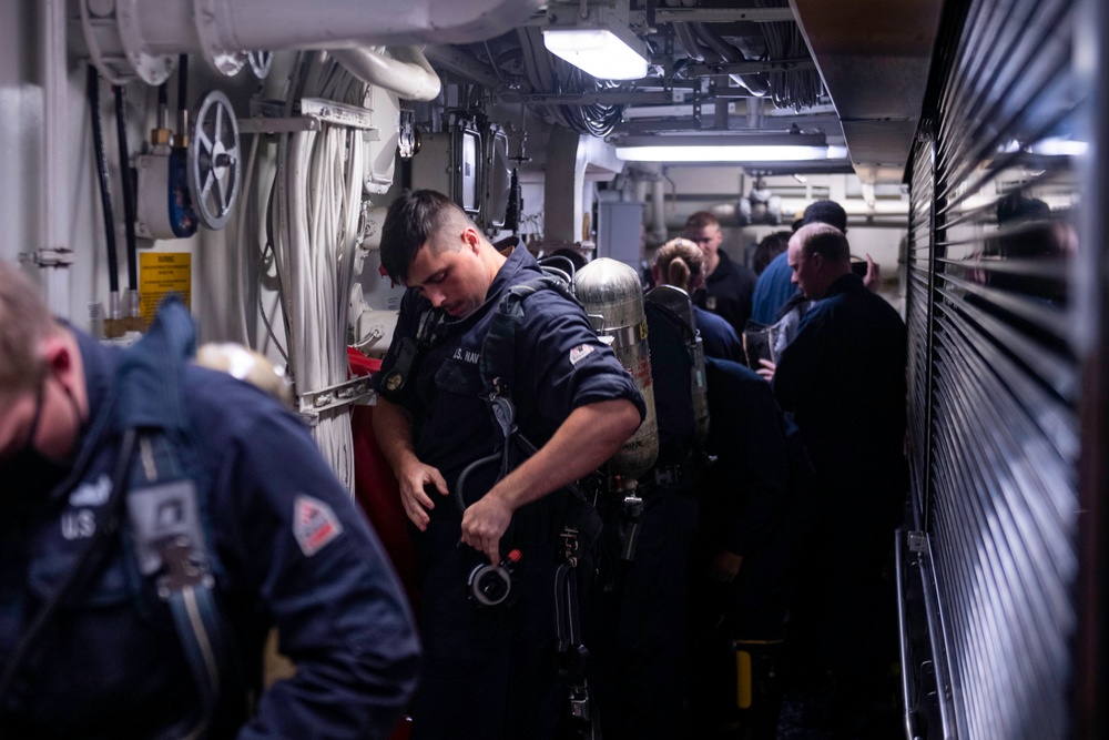 Spruance Conducts Damage Control Drills