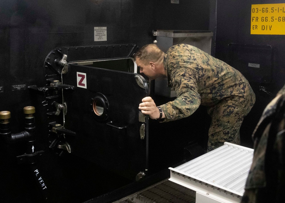 31st MEU CO tours USS Tripoli decon stations