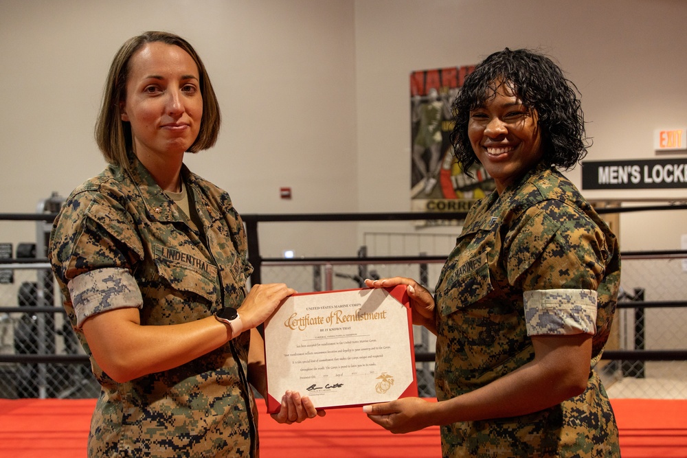 U.S. Marine reenlists as part of First Term Alignment Program