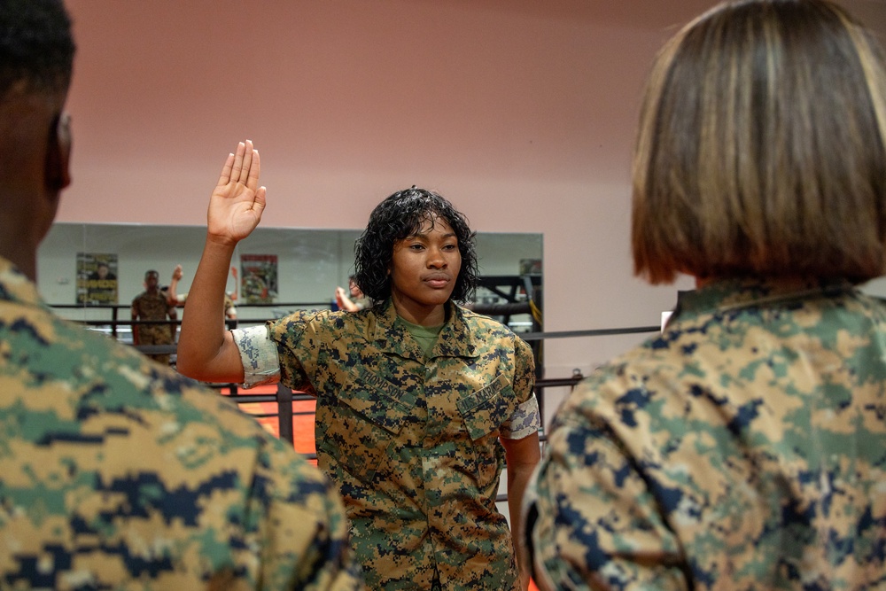 U.S. Marine reenlists as part of First Term Alignment Program