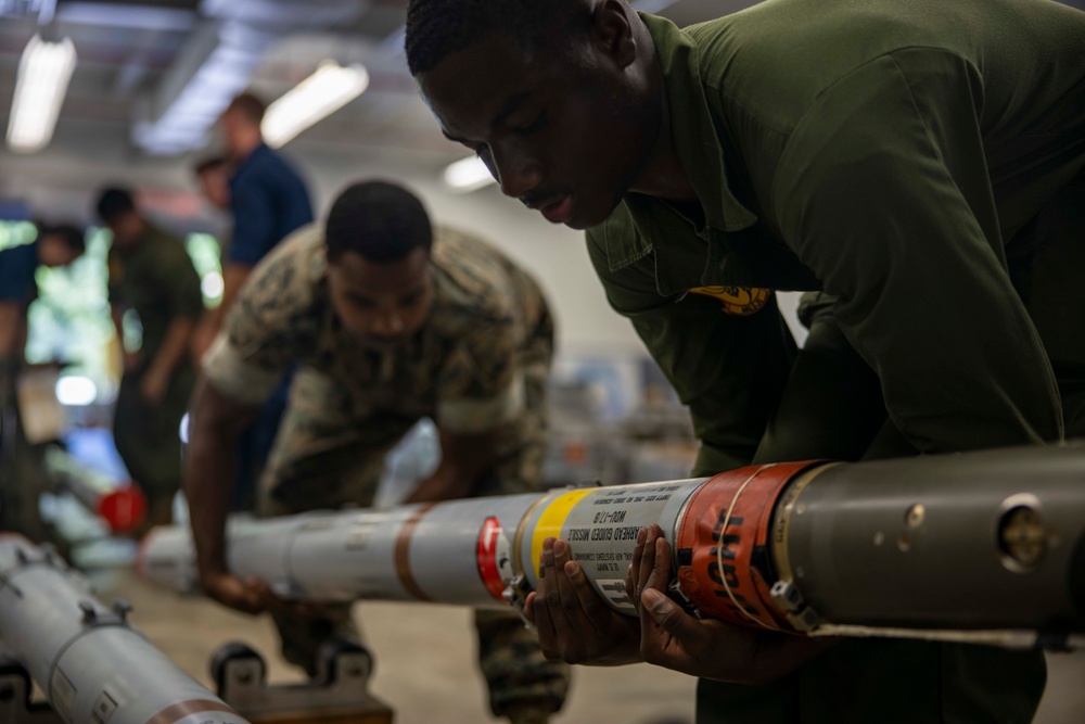 Marine Aviation Logistics Squadron 31 Ordnance Deliver High Explosive Rounds for Training