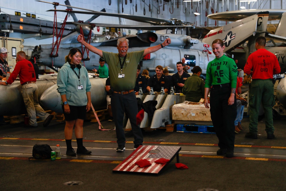 Abraham Lincoln embarked guests, Sailors, Marines participate in steel cave picnic