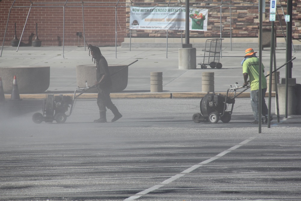 Fort Rucker Commissary Parking Lot Receives New Coating, Fresh Paint