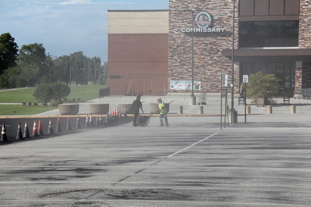 Fort Rucker Commissary Parking Lot Receives New Coating, Fresh Paint