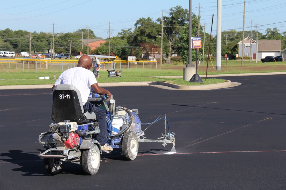 Fort Rucker Commissary Parking Lot Receives New Coating, Fresh Paint