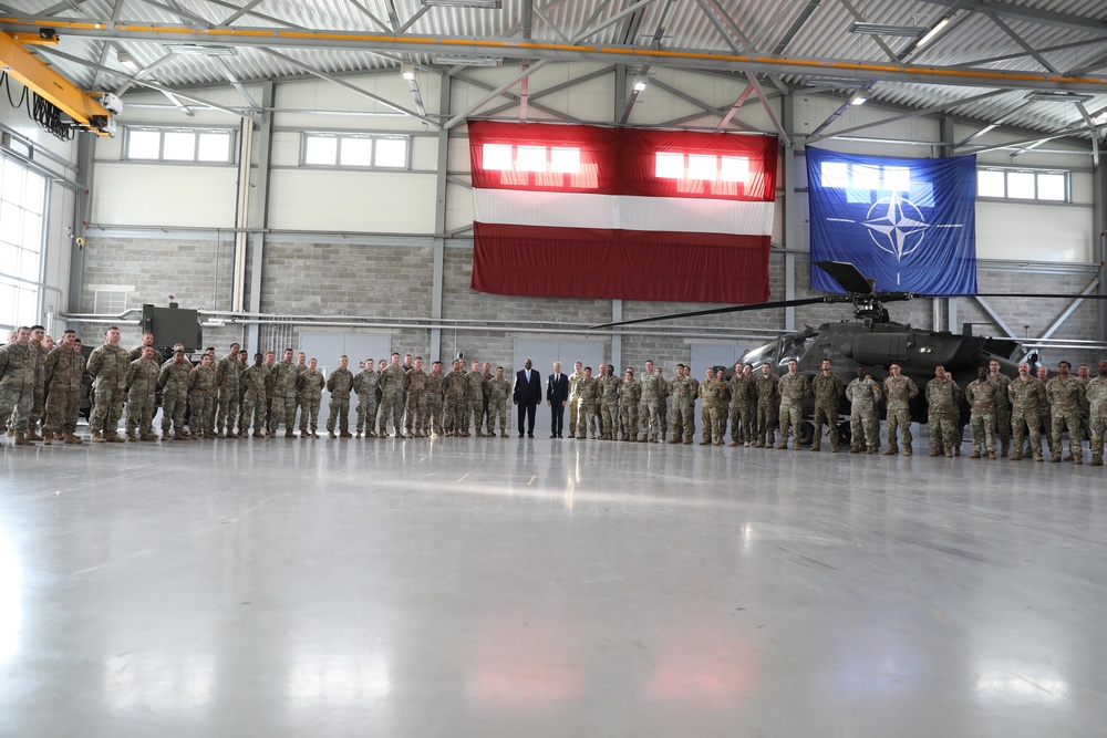 U.S. Secretary of Defense Visits the Troops at Latvia