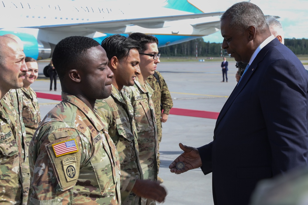 U.S. Secretary of Defense Visits the Troops at Latvia