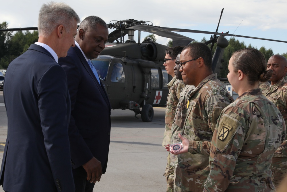 U.S. Secretary of Defense Visits the Troops at Latvia