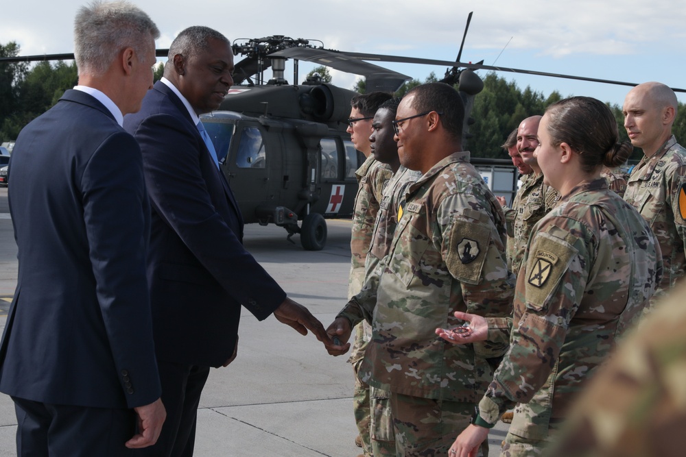 U.S. Secretary of Defense Visits the Troops at Latvia