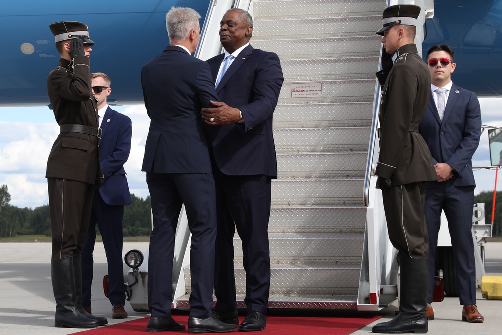 U.S. Secretary of Defense Visits the Troops at Latvia