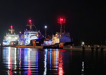 Coast Guard vessels line the pier at Grand Haven Coast Guard Festival