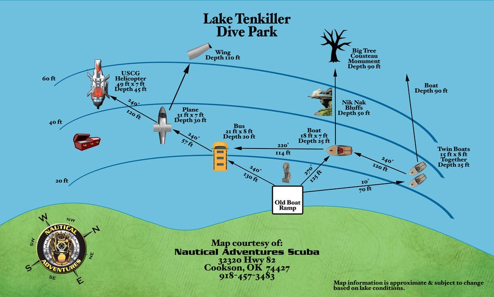 Map of Tenkiller Dive Park at Lake Tenkiller in Vian, OK