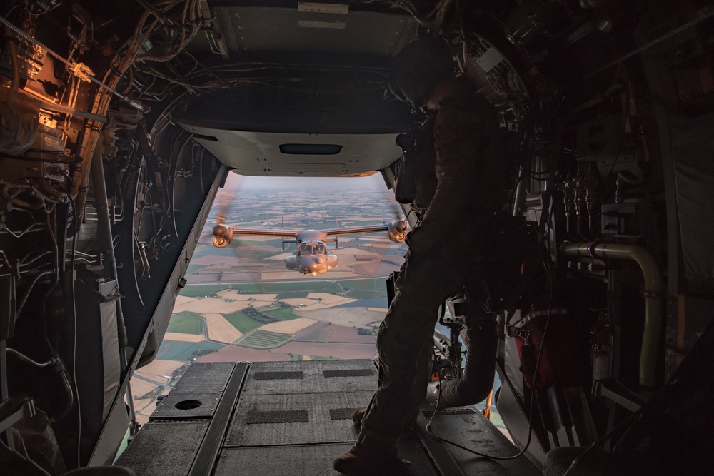 CV-22B Ospreys conduct nighttime training operations