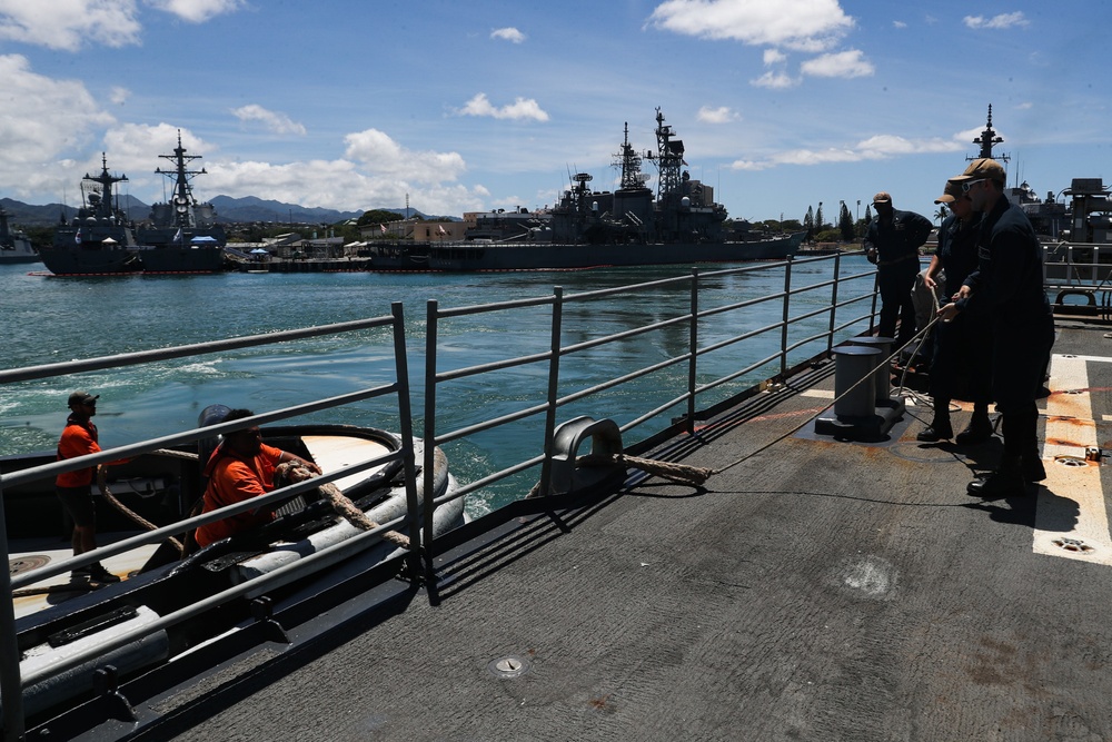 Mobile Bay departs Pearl Harbor