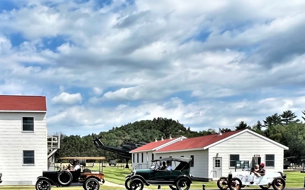 Model T Fords cruise through Fort McCoy's historic Commemorative Area
