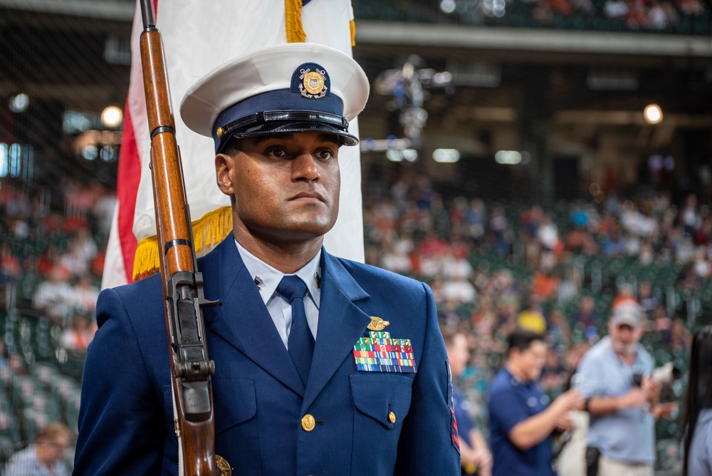 Coast Guard members participate in Houston Astros pre-game ceremonies
