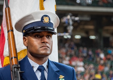 Coast Guard members participate in Houston Astros pre-game ceremonies