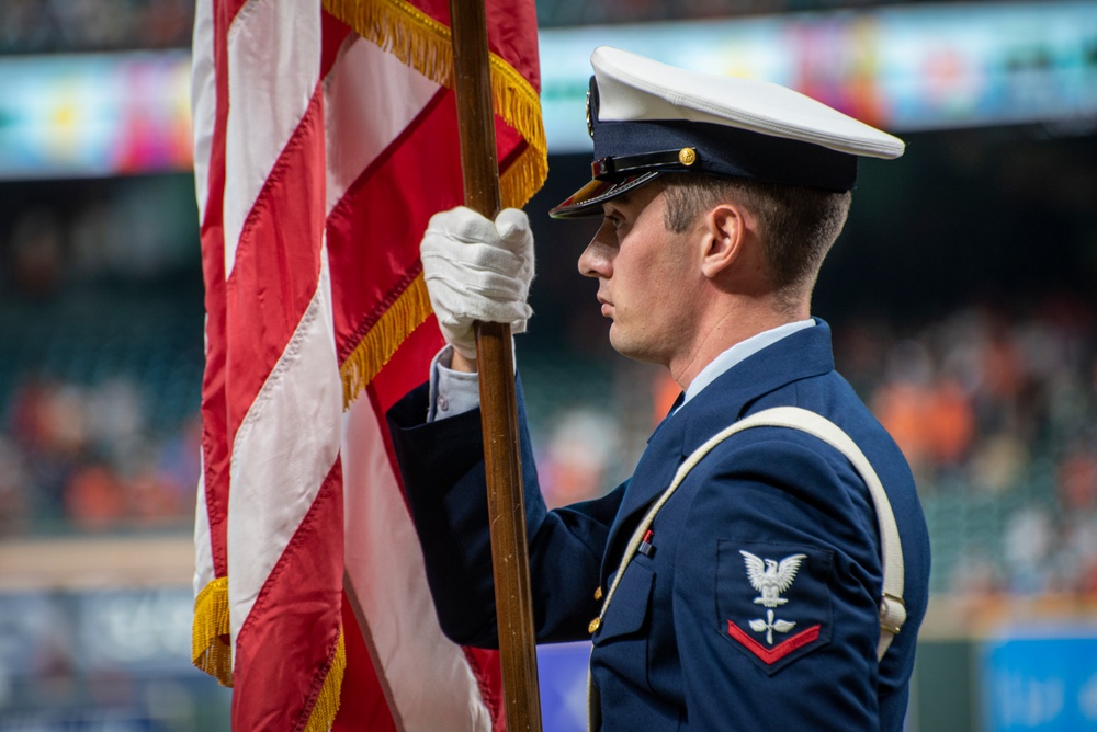 Coast Guard members participate in Houston Astros pre-game ceremonies