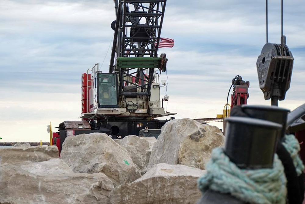 Conneaut Harbor Breakwater Stone Placement
