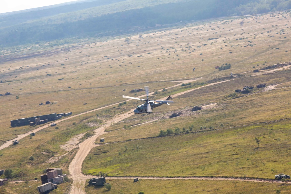 Marines with Marine Light Attack Helicopter Squadron (HMLA) 167 support exercise Northern Strike 22-2