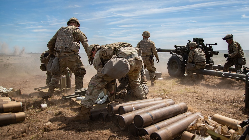 1-134th Field Artillery Regiment conduct a fire mission at Northern Strike 22