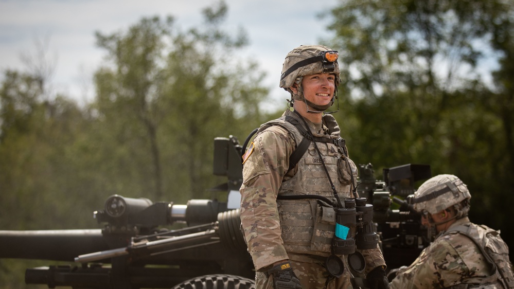 1-134th Field Artillery Regiment conduct a fire mission at Northern Strike 22