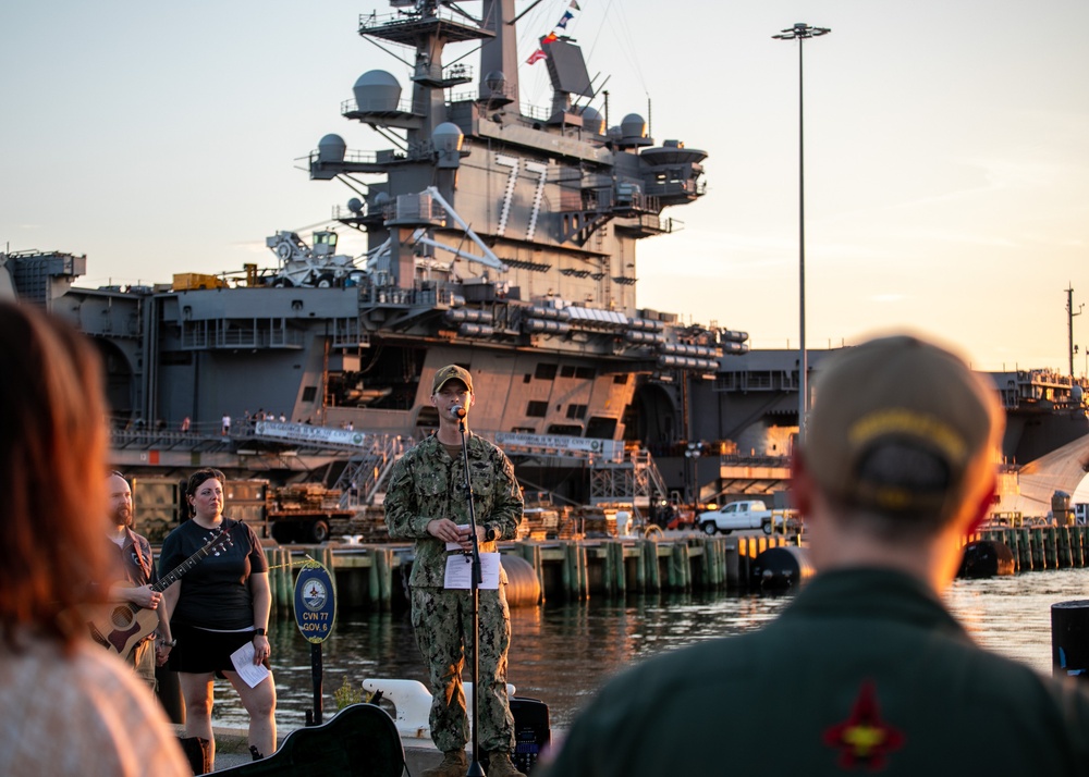 USS George H.W. Bush (CVN 77) departs for deployment.