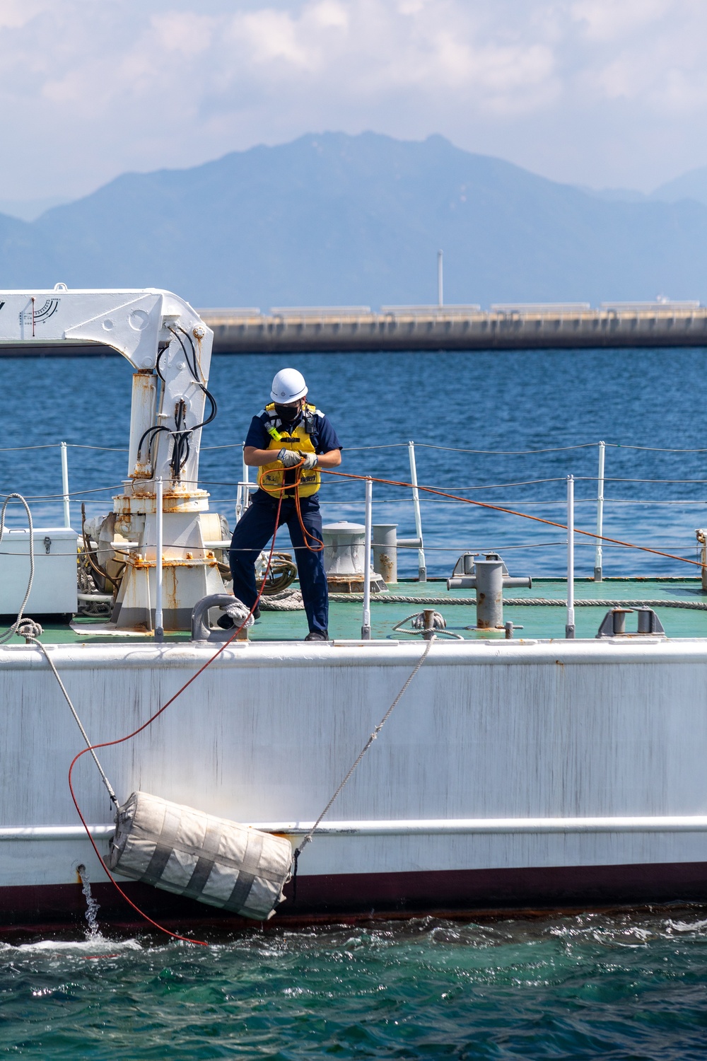 Japan Coast Guard ship docks at Marine Corps Air Station Iwakuni harbor