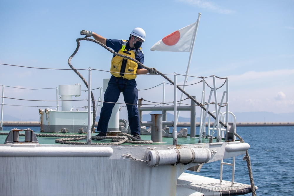 Japan Coast Guard ship docks at Marine Corps Air Station Iwakuni harbor