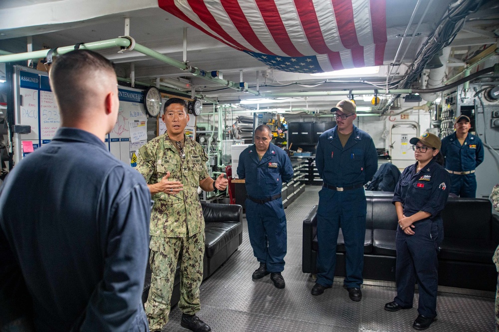 Pacific Partnership 2022 Mission Commander awards coins to Sailors