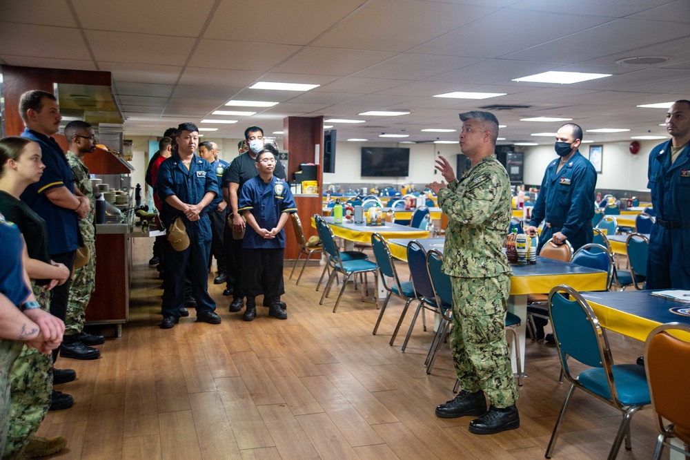 USNS Mercy Sailors conduct quarters aboard USNS Mercy (T-AH 19)