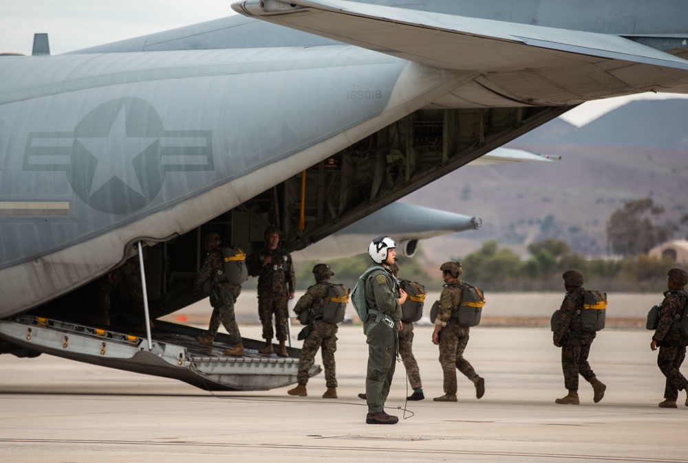 3rd ANGLICO parachute from KC-1230J Hercules on Camp Pendleton