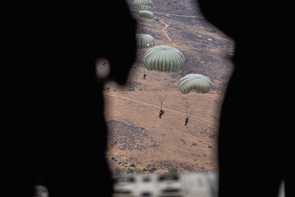 3rd ANGLICO parachute from KC-1230J Hercules on Camp Pendleton