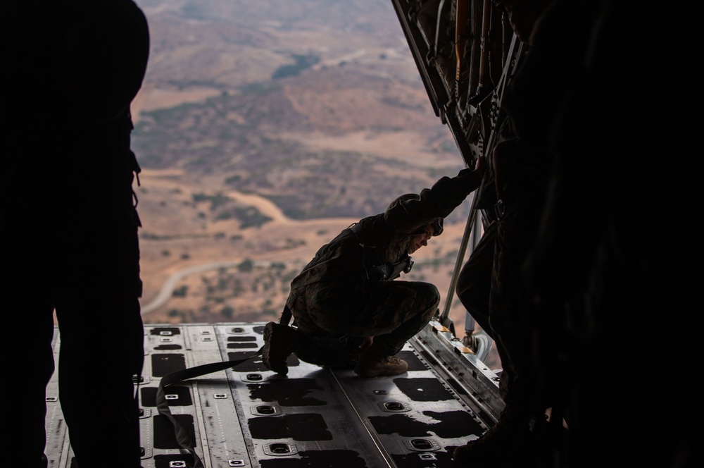 3rd ANGLICO parachute from KC-1230J Hercules on Camp Pendleton