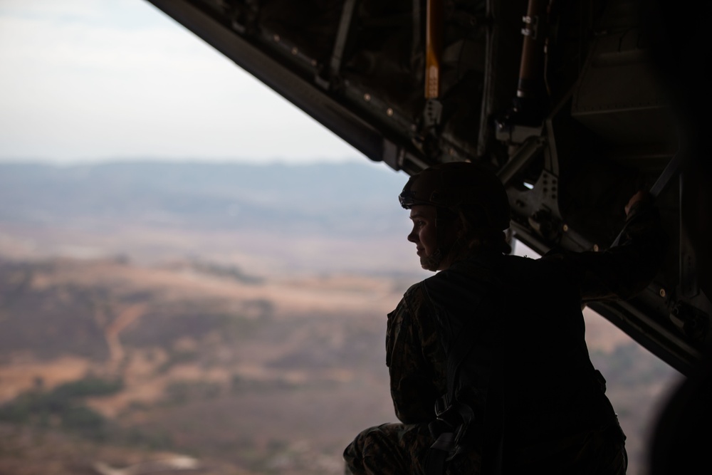 3rd ANGLICO parachute from KC-1230J Hercules on Camp Pendleton