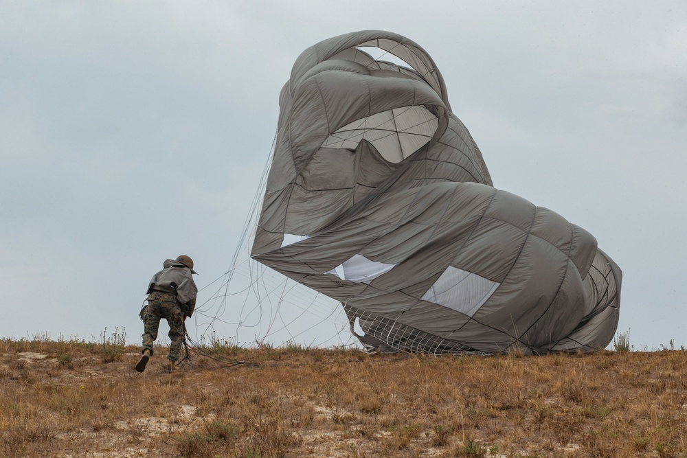 3rd ANGLICO parachute from a KC-130J Hercules on Camp Pendleton