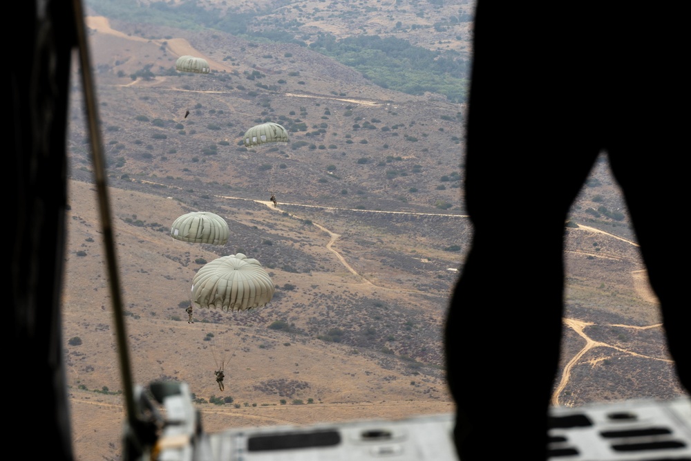 3rd ANGLICO parachute from KC-1230J Hercules on Camp Pendleton