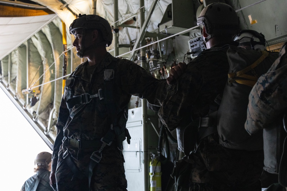 3rd ANGLICO parachute from KC-1230J Hercules on Camp Pendleton