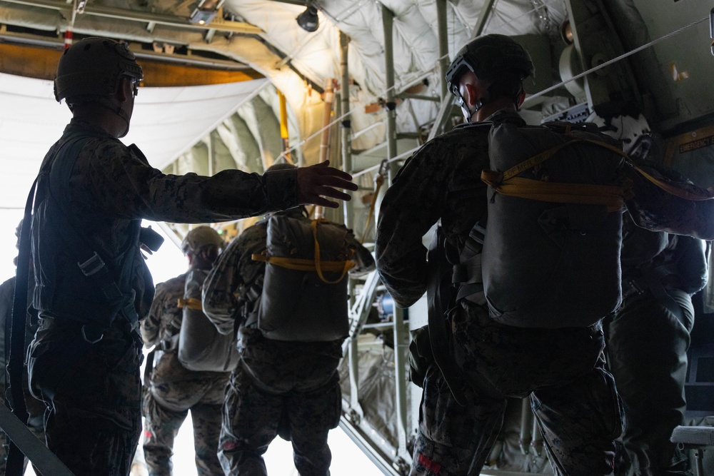 3rd ANGLICO parachute from KC-1230J Hercules on Camp Pendleton