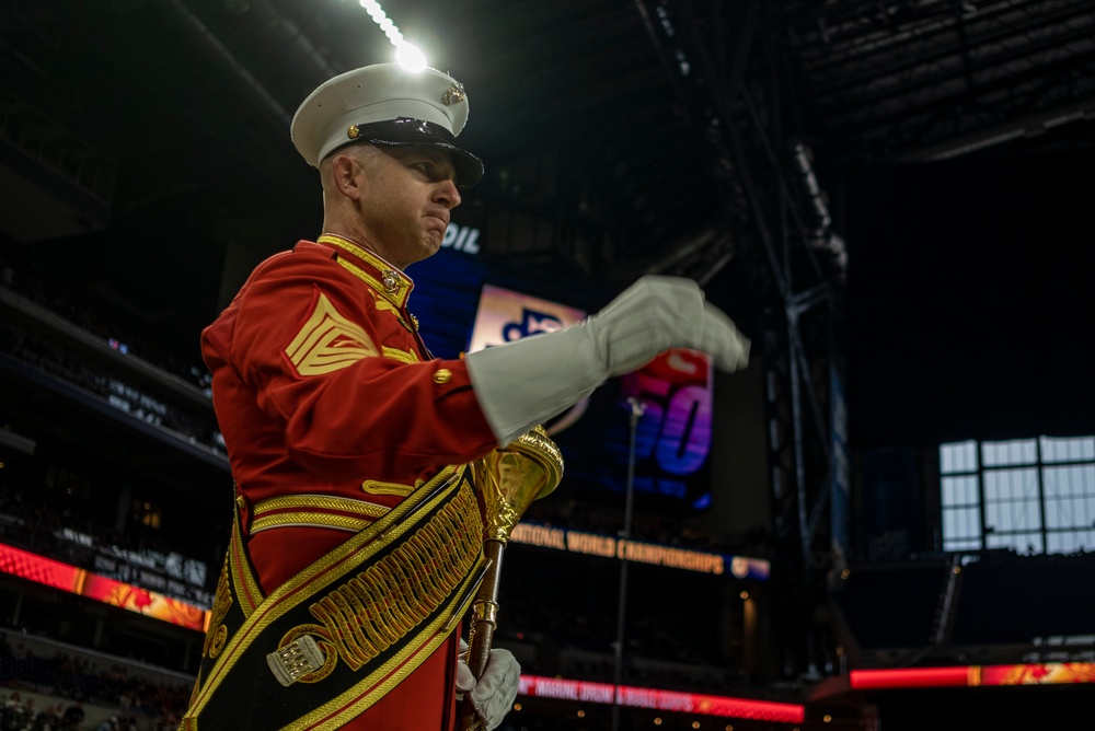Marines with “The Commandant’s Own,” U.S. Marine Drum and Bugle Corps, showcased their talents in front of thousands of enthusiastic fans at Lucas Oil Stadium