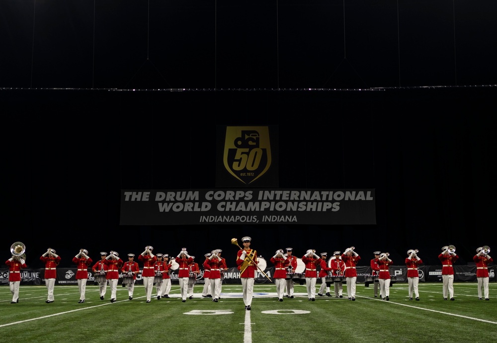Marines with “The Commandant’s Own,” U.S. Marine Drum and Bugle Corps, showcased their talents in front of thousands of enthusiastic fans at Lucas Oil Stadium