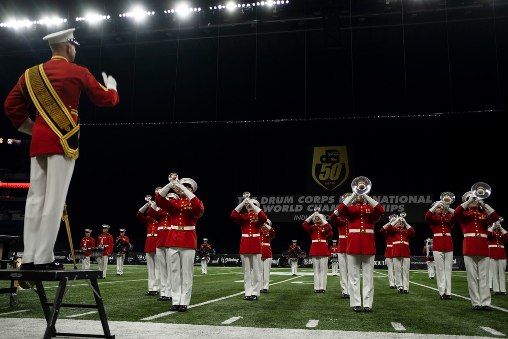 Marines with “The Commandant’s Own,” U.S. Marine Drum and Bugle Corps, showcased their talents in front of thousands of enthusiastic fans at Lucas Oil Stadium