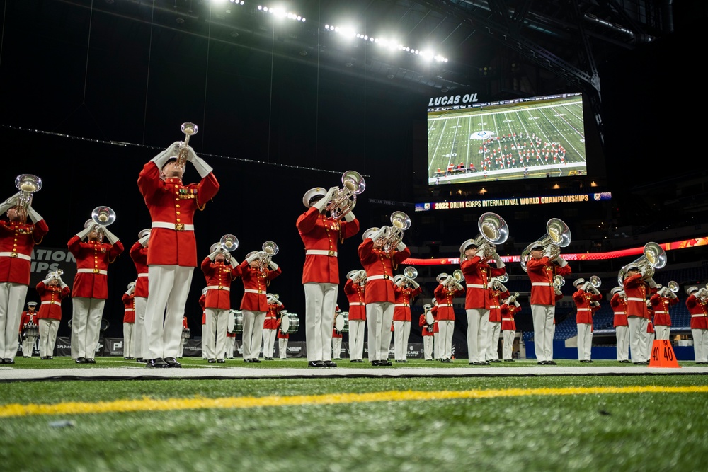 Marines with “The Commandant’s Own,” U.S. Marine Drum and Bugle Corps, showcased their talents in front of thousands of enthusiastic fans at Lucas Oil Stadium