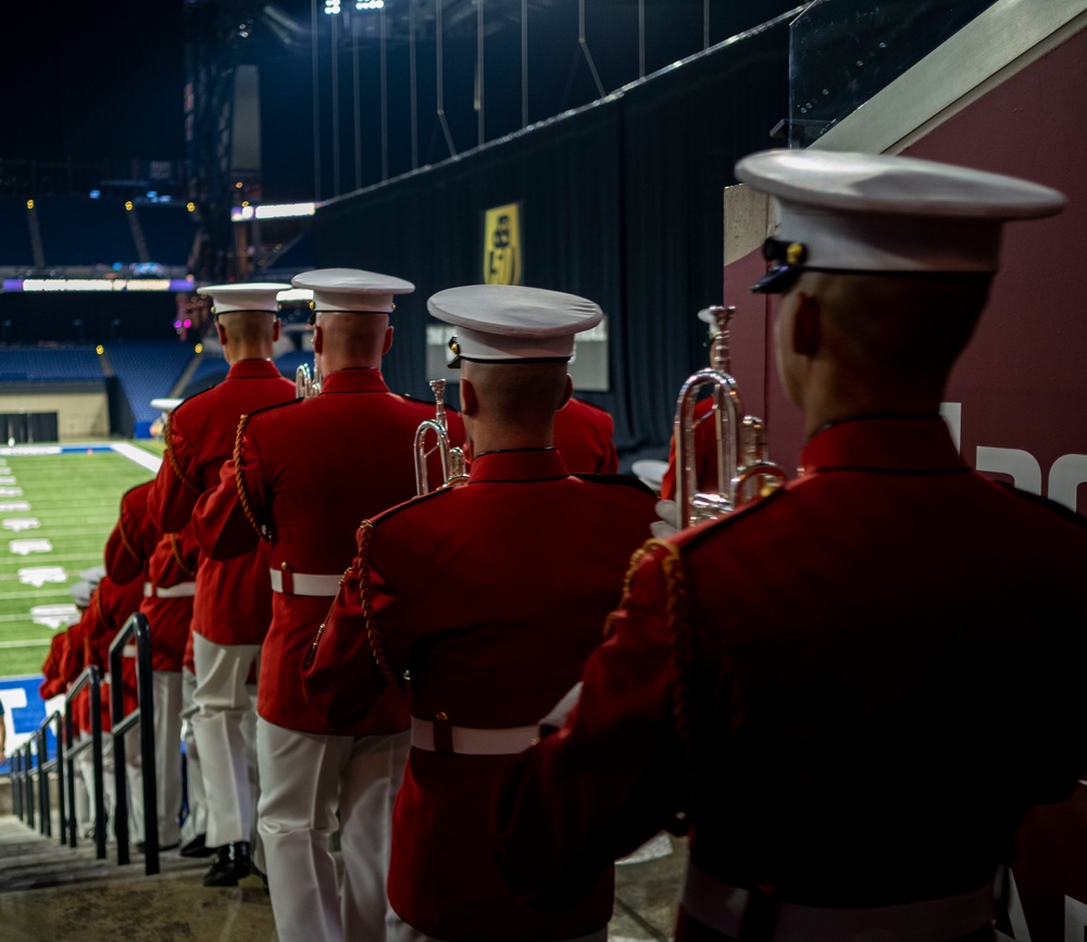 Marines with “The Commandant’s Own,” U.S. Marine Drum and Bugle Corps, showcased their talents in front of thousands of enthusiastic fans at Lucas Oil Stadium